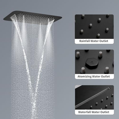 Matte Black Shower System Ceiling Shower Faucet Set with 6PCS Body Jets, 5-Function Thermostatic Shower valve,16 * 24 Inch Shower Head and Handheld Sprayer - color: Matte Black