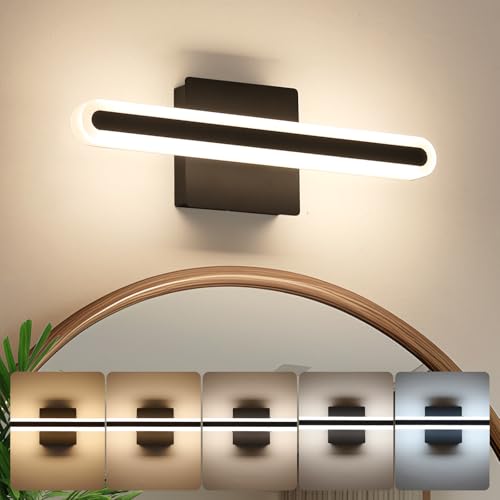 Modern LED Bathroom Vanity Light Fixtures, 5CCT Dimmable Bathroom Light Bar | Hardwired Vanity Light, 15.7-Inch 16W Black Makeup Mirror Lights - color: Black-Dimmable, size: 15.7inch-5CCT