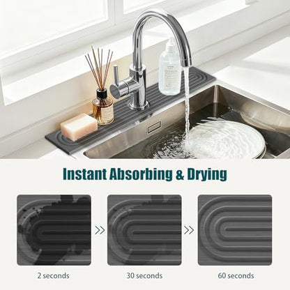 2-Piece Stone Faucet Mat for Kitchen Sink, Split Water-Absorbing Sink Tray with Center Faucet Opening, Dark Gray, 23.6 x 3.9 Inches Combined - color: Gray-Long