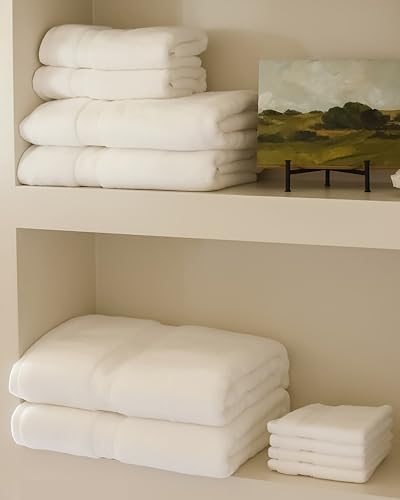 Cozy Earth Complete Luxe Bath Bundle - 60% Cotton 40% Viscose from Bamboo - Quick Dry & Plush Cotton Bath Towel Set - 4 Washcloths, 2 Hand Towels, 2 Bath Towels, 2 Bath Sheets - White - color: White