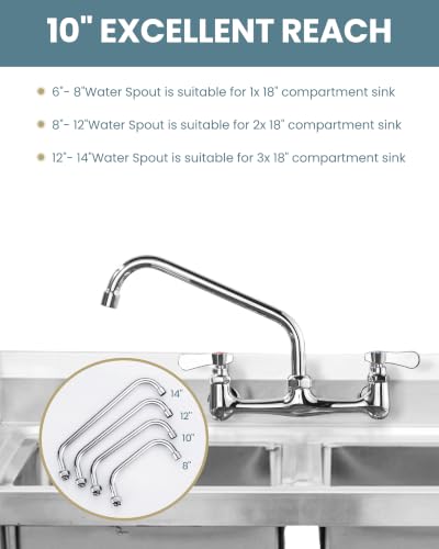 G3/4 Internal Thread 10” Commercial Faucet Swivel Spout Replacement: Add-on Swing Nozzle Spout - Chrome Polished Spout Replacement Part For Commercial Kitchen Sink Faucet - 1.8gpm/ 2.2gpm Aerator - size: 10 Inch