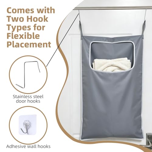 2 Pack Hanging Laundry Hamper, 31.4x19.2 in, Gray | 2 Pack Door Hanging Laundry Bags with Two Hook Styles 600D Oxford Fabric Tear Resistant for Bedroom and Bathroom - color: GRAY2