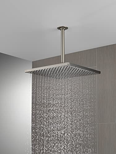 Delta Brushed Nickel Square Rain Shower Head, 12 Inch Metal Large Shower Head Rainfall, Overhead Rain Showerhead, 2.5 GPM Flow Rate, Lumicoat Stainless 52159-SS-PR25 - color: Stainless