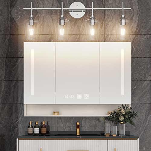 Ralbay Chrome Bathroom Vanity Light - 4 Light Industrial Farmhouse Style, Clear Glass, Over Mirror - color: Chrome, size: 4-Light
