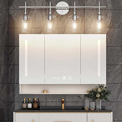 Ralbay Chrome Bathroom Vanity Light - 4 Light Industrial Farmhouse Style, Clear Glass, Over Mirror - color: Chrome, size: 4-Light