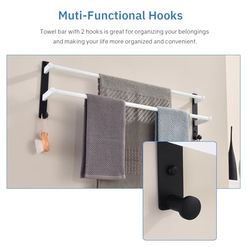 Double Towel Bar with Hooks for Bathroom Wall - 30" Double Layer Stainless Steel Towel Holder Rack, Heavy Duty Long Towel Hanger, White & Black - color: Black & White, size: 30-Inch