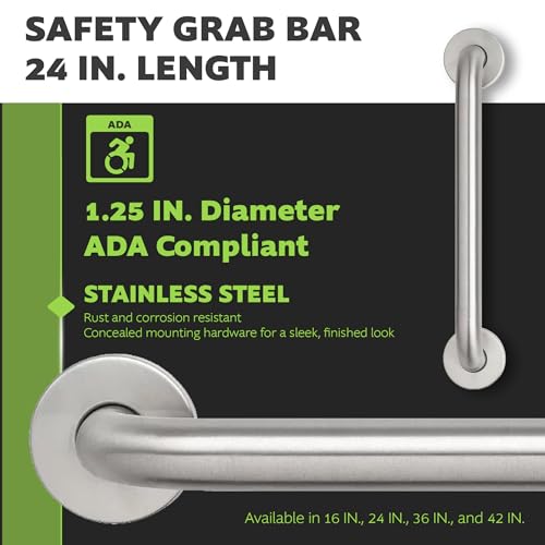 Homewerks 068 HW11424SS 24 inch Bathroom Grab Bar with 1-1/4 Inch Diameter and Concealed Screws ADA Compliant, Stainless Steel - color: 1.25 Inch Diameter, size: 24 Inch