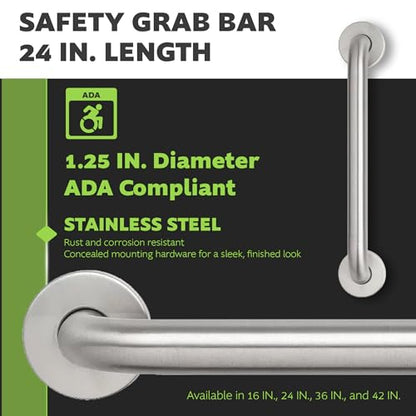 Homewerks 068 HW11424SS 24 inch Bathroom Grab Bar with 1-1/4 Inch Diameter and Concealed Screws ADA Compliant, Stainless Steel - color: 1.25 Inch Diameter, size: 24 Inch