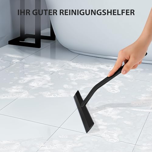 Shower Squeegee Black Set with Holder, 28 cm Wide Silicone Squeegee for Shower Screen Squeegee, Bathroom Window Squeegee with Stainless Steel Core, Suction Cup Holder for Bathroom Peel Off - size: 23cm