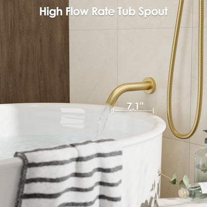 Gabrylly Shower System, 10" Bathtub Shower Faucets Set, Brushed Gold | All Metal Rain Shower Head with Handheld Spray Combo and Tub Spout, Luxury Bathroom Rainfall Shower Head Set With Valve - color: Gold