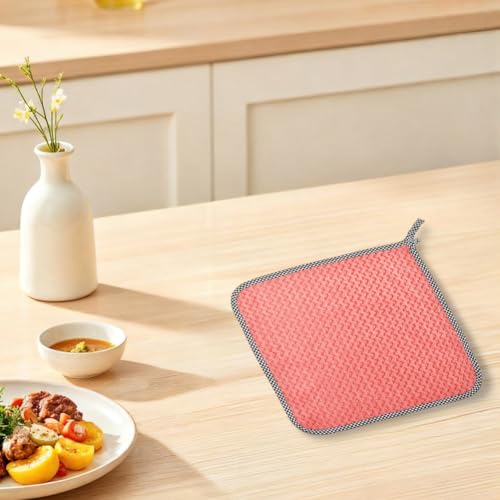 Microfiber Hangable Cleaning Cloth 6Pcs Highly Absorbent Cleaning Towels Square Kitchen Dishcloth Waffle Hand Towel Quick Drying Dish Rags for Bathroom Gym Sports Yoga Salmon 9.84x9.84 Inch - style: 6Pcs Salmon