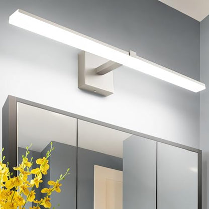 30 Inch Bathroom Light Fixtures Over Mirror Brushed Nickel Arm Wide LED Vanity Bar 6000K Aluminum ETL IP44 - color: Brushed Nickel, size: 30-inch