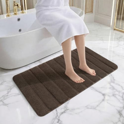 Luxury Long Bathroom Rugs Runner 24x48 Inch Bath Rug Non Slip, Brown | Thick Soft and Absorbent Microfiber Bath Mat, Rubber Backing Striped Rug Carpets, Machine Washable Plush Mats - color: Deep Brown, size: 24" X 48"