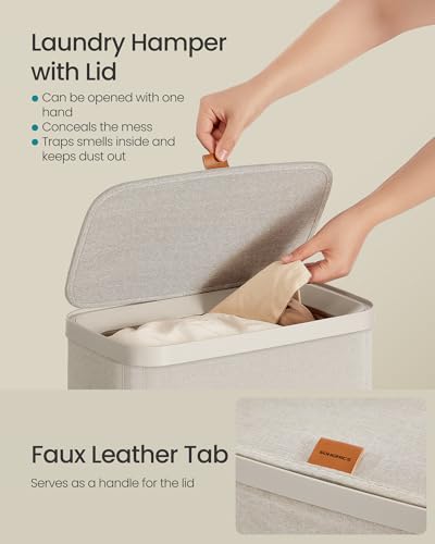 SONGMICS Laundry Basket, 17.2 Gal. Laundry Hamper, Easy Assembly, with Lid and Handles, Removable Liner, 15.4 x 8.7 x 29.5 Inches, Cappuccino Beige ULCB810LH01 - color: Cappuccino Beige, size: 65 L (1-Section)
