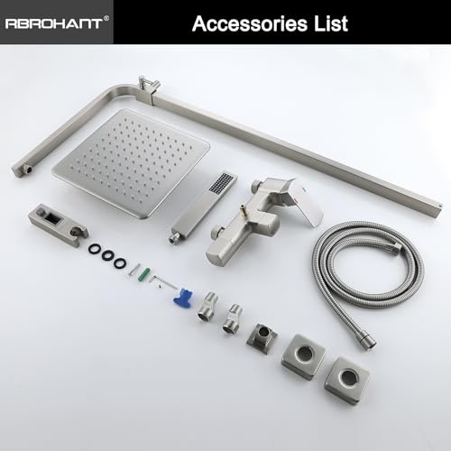 RBROHANT Brushed Nickel Exposed Shower System with Tub Spout, Exposed Shower Fixtures for Bathroom with Brass 3-Functional Valve, Shower Height Adjustable, Wall Mounted - color: Brushed Nickel
