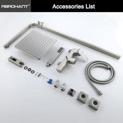 RBROHANT Brushed Nickel Exposed Shower System with Tub Spout, Exposed Shower Fixtures for Bathroom with Brass 3-Functional Valve, Shower Height Adjustable, Wall Mounted - color: Brushed Nickel