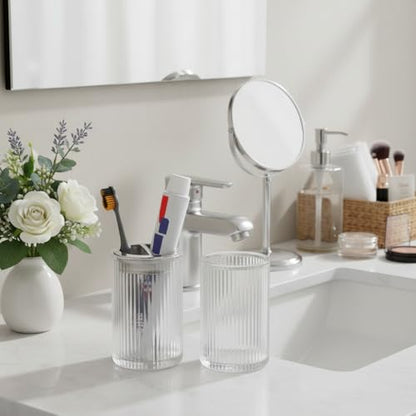 Clear Toothbrush Holders for Bathrooms, 2pcs Glass Toothbrush Holder and 12oz Bathroom Tumbler Cup Set, Silver Tooth Brush and Toothpaste Organizer for Bathroom Vanity Countertop - color: Clear Silver