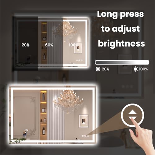 Snowdool 40 x 36 in LED Bathroom Mirror, Front and Backlit, Anti-Fog | Front and Backlit, 3 Color Temperatures, Anti-Fog, Tempered Glass - size: 36"L x 40"W