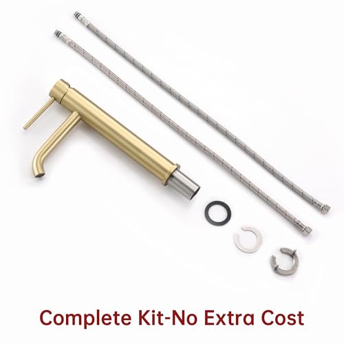 SUMERAIN Tall Bathroom Vessel Sink Faucet, Brushed Gold | 304 Stainless Steel, Water-Saving, Single Handle, Single Hole, Lead-freee, with Supply Lines, Easy Install - color: Brushed Gold, size: Vessel Sink faucet