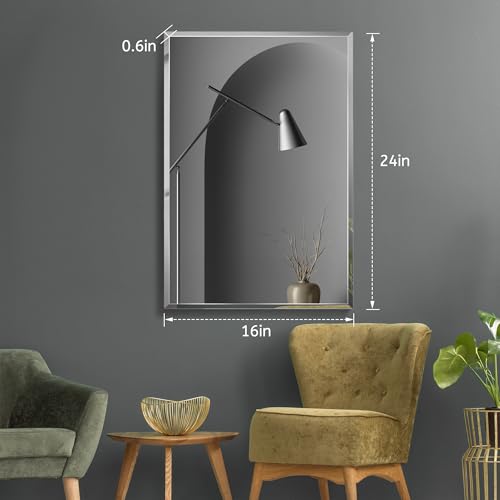 2 PCS 16×24 Beveled Wall Mirror Decorative Bathroom Vanity Mirror | Beveled Edge,Shatterproof Frameless Mirror,Modern Design,Rectangle - size: 24"L x 16.1"W