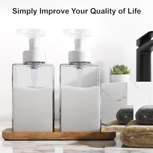 Kzeirm Foaming Soap Dispenser for Bathroom & Kitchen 15 Oz, Refillable Foam Hand Soap Dispenser for Liquid Soap, 2Pcs Foam Pump Bottle with Waterproof Labels, Clear - color: Clear