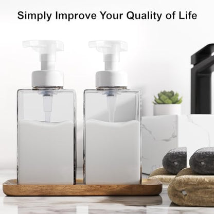 Kzeirm Foaming Soap Dispenser for Bathroom & Kitchen 15 Oz, Refillable Foam Hand Soap Dispenser for Liquid Soap, 2Pcs Foam Pump Bottle with Waterproof Labels, Clear - color: Clear