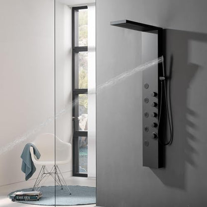 Shower Panel Tower System with Rainfall Shower Head | 5 Body Jets and Handheld Shower Head Modern Massage Shower System Matte Black by Homevacious - color: Matte Black, style: Standard Shower Panel