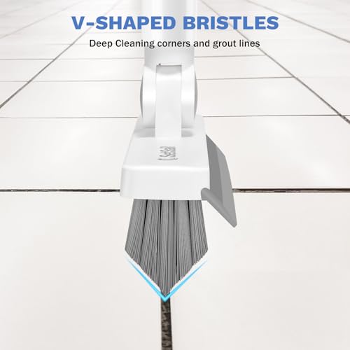 SetSail Grout Cleaner Brush with Long Handle, V-Shaped Floor Scrub Brush | Swivel Grout Brush Stiff Bristle Floor Grout Scrubber for Bathroom, Tile Line, Crevice, Kitchen, Wall, Deck, Garage - color: Grey White