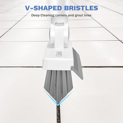 SetSail Grout Cleaner Brush with Long Handle, V-Shaped Floor Scrub Brush | Swivel Grout Brush Stiff Bristle Floor Grout Scrubber for Bathroom, Tile Line, Crevice, Kitchen, Wall, Deck, Garage - color: Grey White