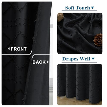 Boho Black Shower Curtain 72x84 Inches, Modern Plaid Stripes Chic Tufted Textured Jacquard Farmhouse Fabric Cloth Shower Curtain for Bathroom Hotel - color: Black, size: 72"W x 84"L (Pack of 1)