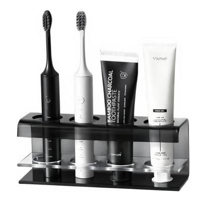 Black 4 Slots Acrylic Electric Toothbrush Holders for Bathrooms | Tooth brush and Toothpaste Holder,Countertop use or Wall Mounted, small bathroom counter organizer,toothbrush stand - size: 4 slot