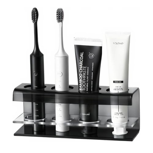 Black 4 Slots Acrylic Electric Toothbrush Holders for Bathrooms | Tooth brush and Toothpaste Holder,Countertop use or Wall Mounted, small bathroom counter organizer,toothbrush stand - size: 4 slot