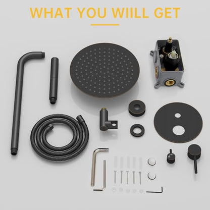 BESy Shower System with 10 Inch Round Rain Shower Head and Handheld Wall Mounted, High Pressure Rainfall Shower Faucet Fixture Combo Set with 2 in 1 Handheld Showerhead for Bathroom, Bronze - color: Bronze