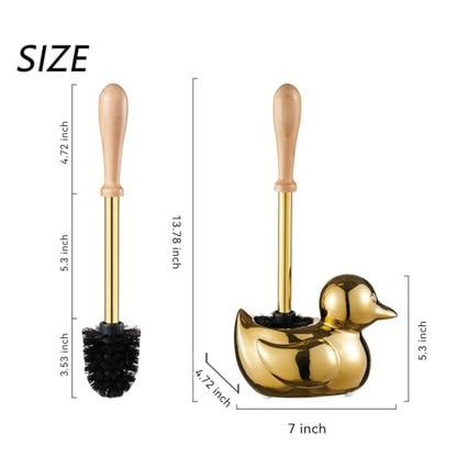Gold Duck Toilet Brush and Holder Set,Non-Slip Handle Toilet Bowl Brush with Wooden & Stainless SteelHandle, Practical Bathroom Accessories Cleaning Tools Set，1 pcs - color: Gold