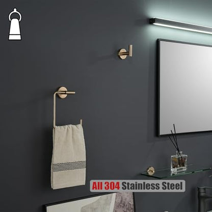 JQK Towel Ring Champagne Bronze, Stainless Steel Square Ring Towel Holder for Bathroom, 6 Inch Wall Mount, TR140-CB - color: Champagne Bronze