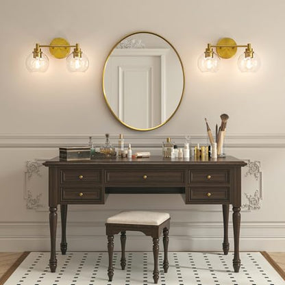 VONLUCE 2 Light Bathroom Vanity Light Fixtures, Gold Finish | Globe Glass Shades, E26 Sockets, Easy to install, Vanity Lights for Bedroom Hallway Living Room - color: Gold, size: 2-Light