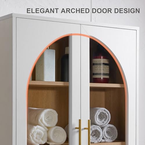 Bathroom Wall Cabinet, 23.5×31.4'' Storage Cabinet, Arched Cabinet Wall Mount with Adjustable Shelf & Glass Doors, Medicine Cabinet for Laundry Room, Bathroom, Kitchen, Living,White/Natural Oak,1PC - color: White/Natural Oak