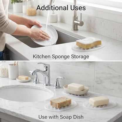 2 Pcs Soap Dish for Shower Soap Holder Shower with Efficient Drainage Holes Non-Slip Silicone Bar Soaps Holder Self Draining Soaps Saver Pad for Kitchen Bathroom Showers Shelf Counter Bathtub