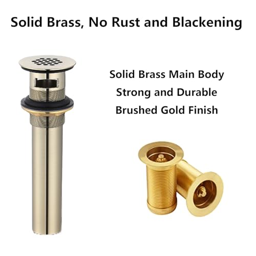 Delle Rosa Brushed Gold Bathroom Sink Drain Strainer,Grid Drain Strainer Assembly with Overflow for Bathroom Sink, Vessel Sink Drain Made of Brass - color: Brushed Gold