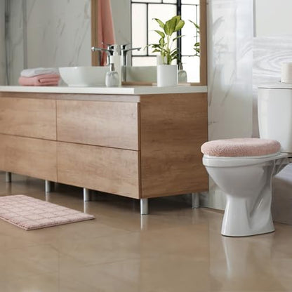 TOWN & COUNTRY EVERYDAY Ultra Plush Solid Tufted Toilet Lid Cover, Soft and Absorbent, Non-Slip Cover, Machine Washable, Blush, 18"x19" - color: Blush