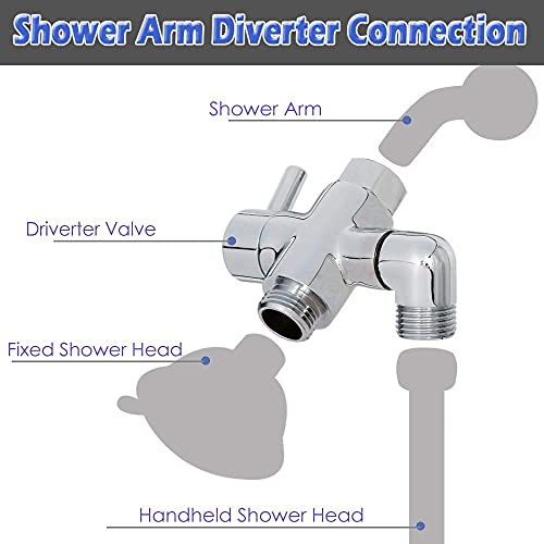 Brass Shower Arm Diverter Valve for Handheld Shower Head and Fixed Spray Head G1/2 3 Way Universal Bathroom System Component Replacement Part, Polished Chrome - color: Chrome Polished