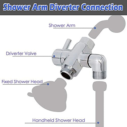 Brass Shower Arm Diverter Valve for Handheld Shower Head and Fixed Spray Head G1/2 3 Way Universal Bathroom System Component Replacement Part, Polished Chrome - color: Chrome Polished