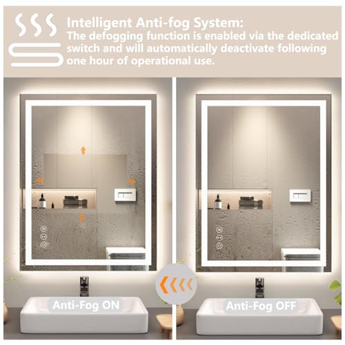 30"x36" LED Anti-Fog Memory Function Shower Mirror - Lighted Vanity Mirror with 3 Color Temperatures, Dimmable, Backlit + Front Lit, 3-Year Warranty