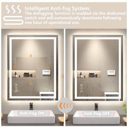 30"x36" LED Anti-Fog Memory Function Shower Mirror - Lighted Vanity Mirror with 3 Color Temperatures, Dimmable, Backlit + Front Lit, 3-Year Warranty