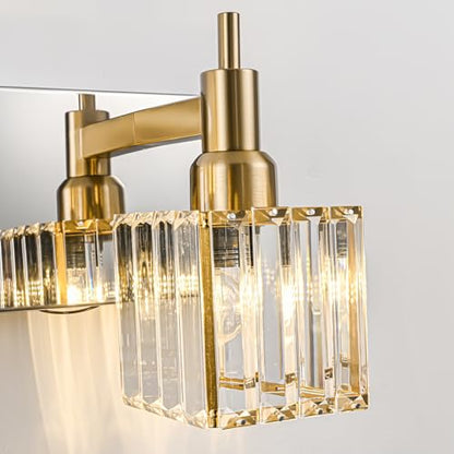 Crystal Bathroom Vanity Light Gold Chrome 3-Light Modern Bathroom Lighting Fixtures Over Mirror Square Wall Sconce - color: Gold Chrome-Square Shade, size: 3-Light