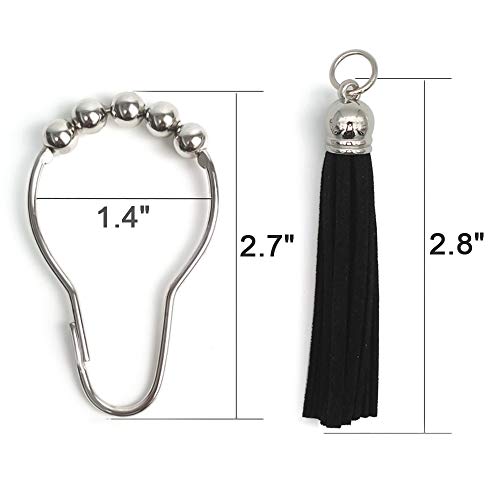 Shower Curtain Hooks Rings, 304 Stainless Steel Shower Curtain Rust Resistant Hooks for Bathroom Shower Rods Set of 12 (Black) - color: Black