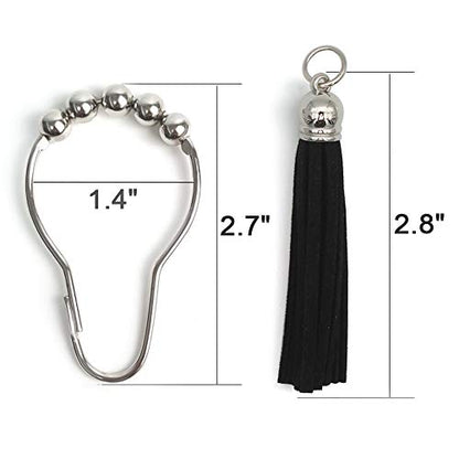 Shower Curtain Hooks Rings, 304 Stainless Steel Shower Curtain Rust Resistant Hooks for Bathroom Shower Rods Set of 12 (Black) - color: Black