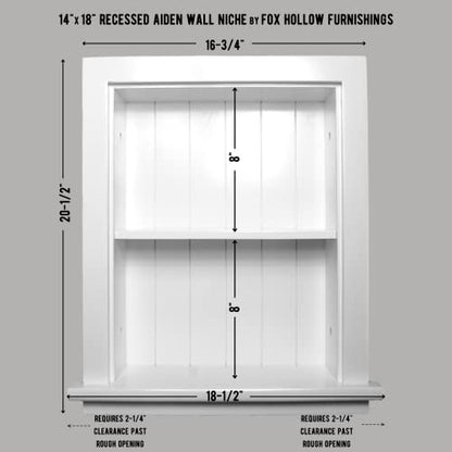 14x18 Aiden Recessed Wall Niche Medicine Cabinet Replacement, in The Wall Bathroom Cabinet Insert Shelf/Shelves, Made in North America, Real Wood, NO MDF, Beadboard, White - color: White, size: 14x18