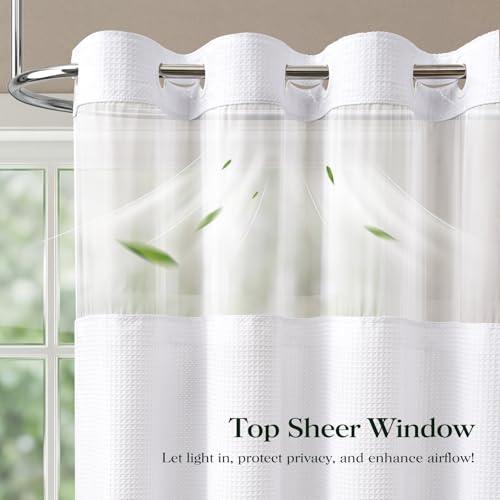 White Hook Free Waffle Shower Curtain & Snap-in Fabric Liner,54x81 | Less Time to install, 3 in 1 Fabric Shower Curtain and Liner Set with Magnets, Stall, Long, Shower Curtains for Bathroom - color: A White, size: 54"W x 81"L (Pack of 1)