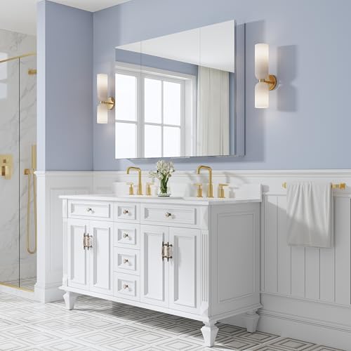 48" x 36" Bathroom Medicine Cabinet with Mirror, Anodized Chrome Aluminum Frame, Surface Mount or Recessed Medicine Cabinet with Mirror, Bathroom Mirror with Storage, Three Doors - size: 48"x36"-A